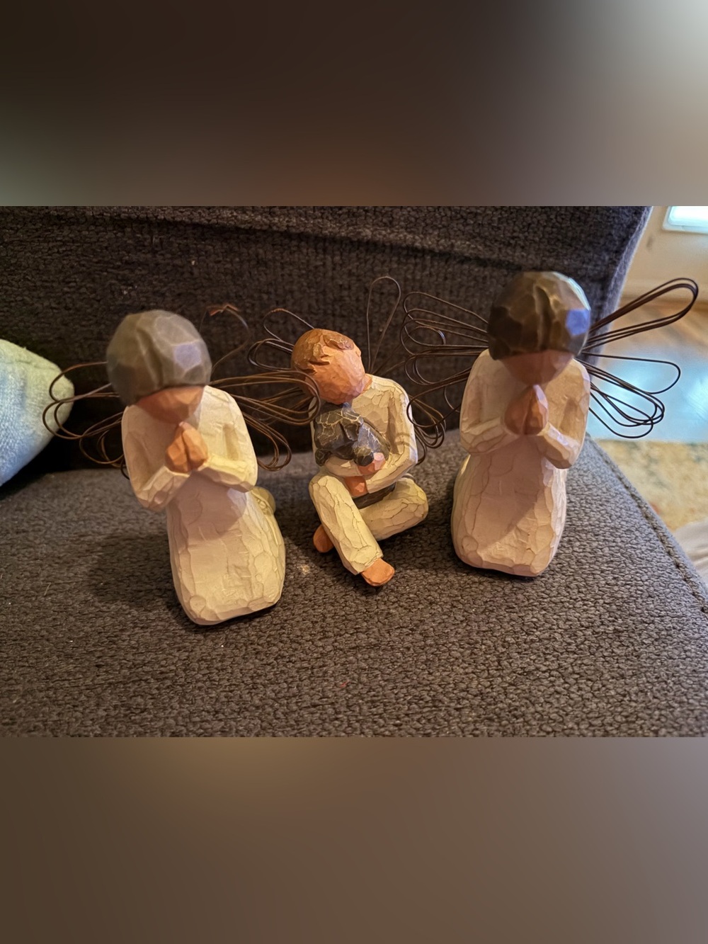 Willow Tree Cream and Brown Praying Angel Figurines - Set of 3
